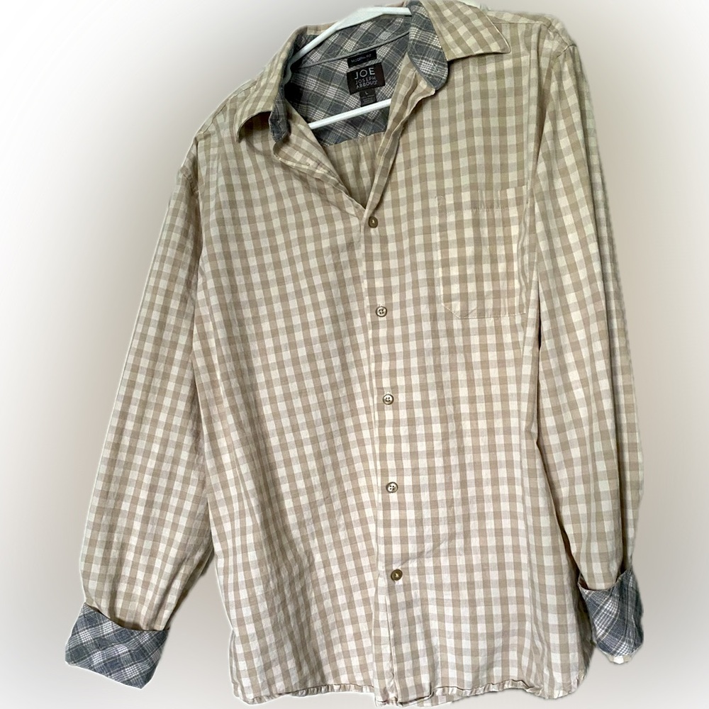 Men’s long sleeve casual shirt. Size large.  Color tan checkered